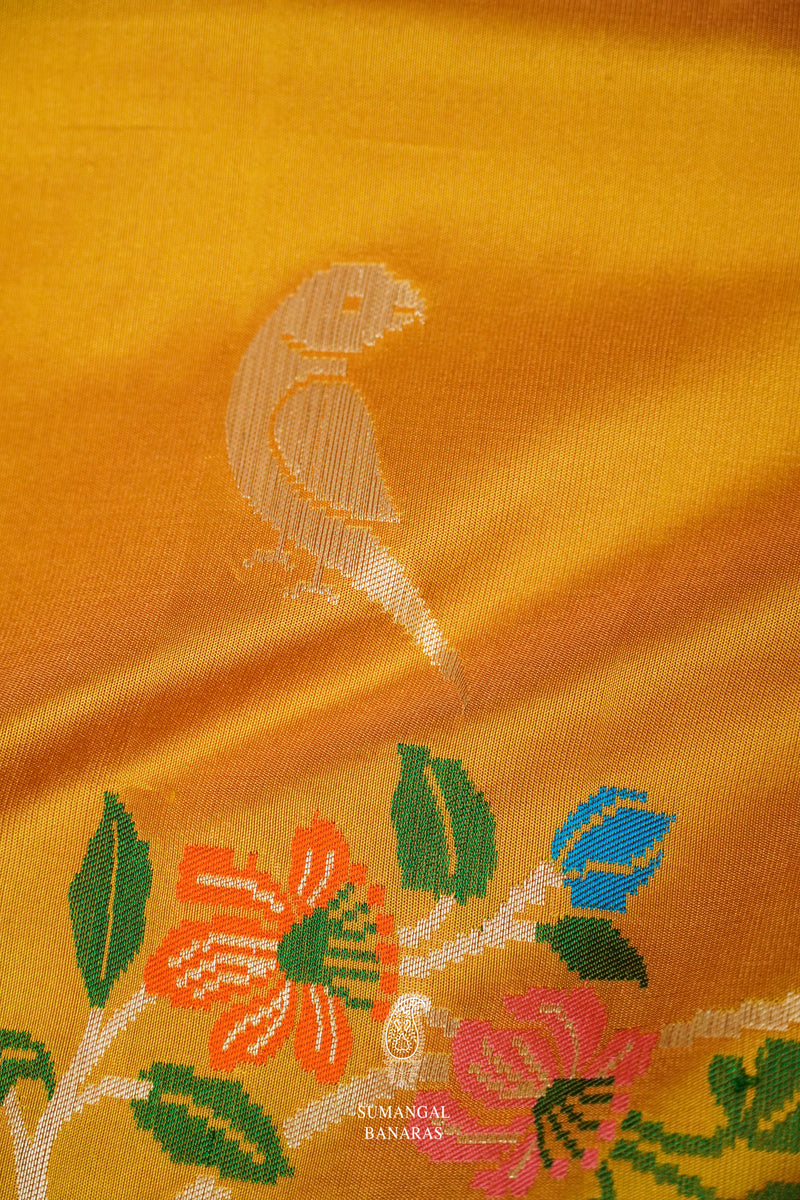 Handwoven Mustard Yellow Meenakari Katan Silk Saree