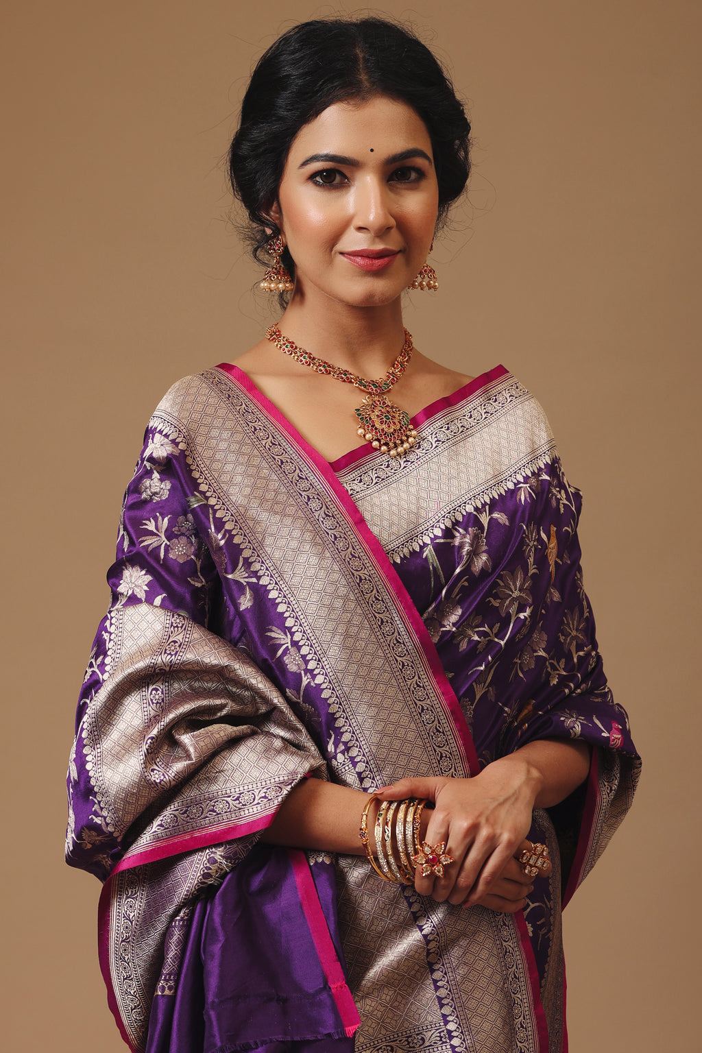 Handwoven Banarasi Meenakari Dark Purple Katan Silk Saree