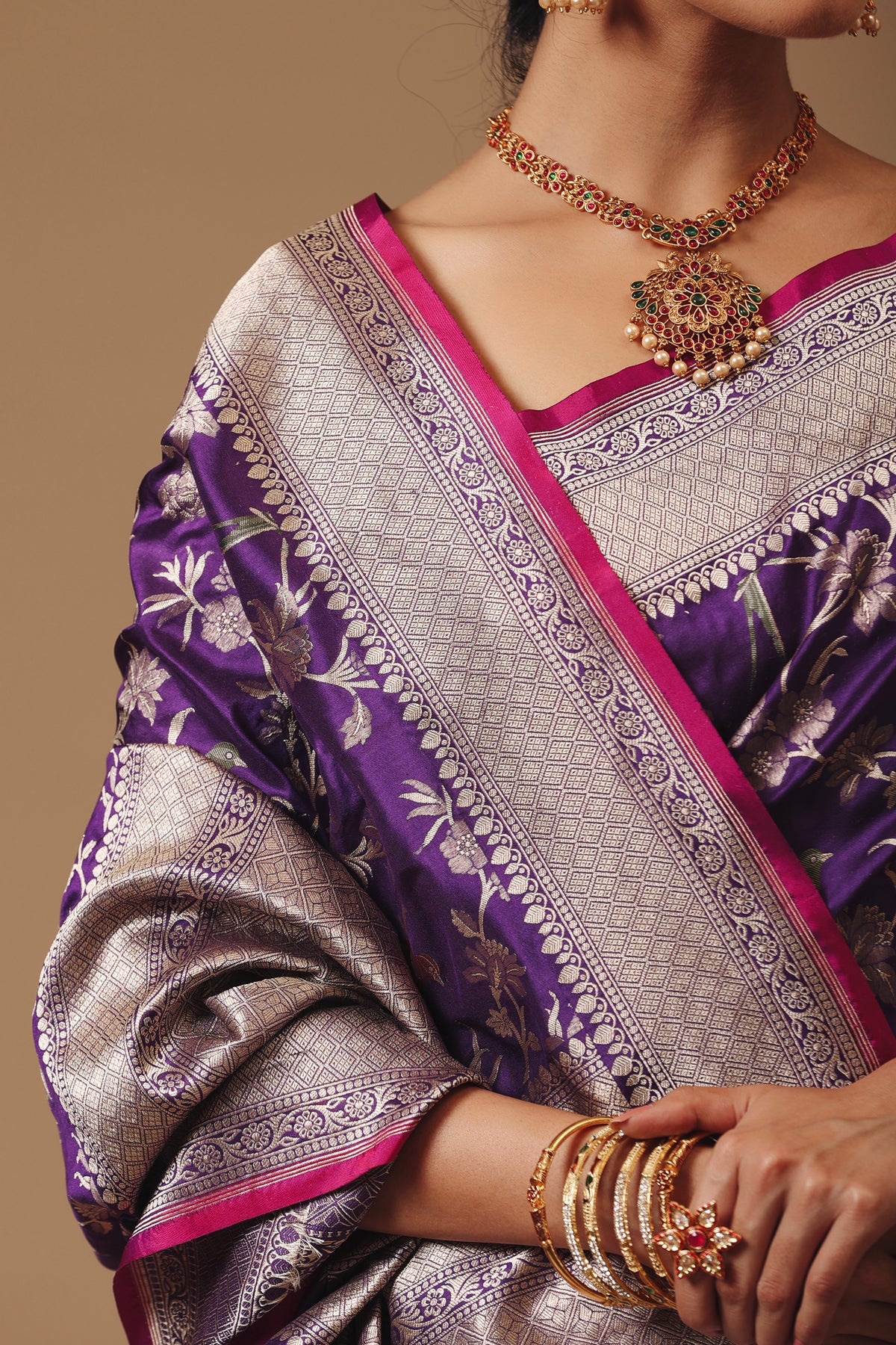 Handwoven Banarasi Meenakari Dark Purple Katan Silk Saree