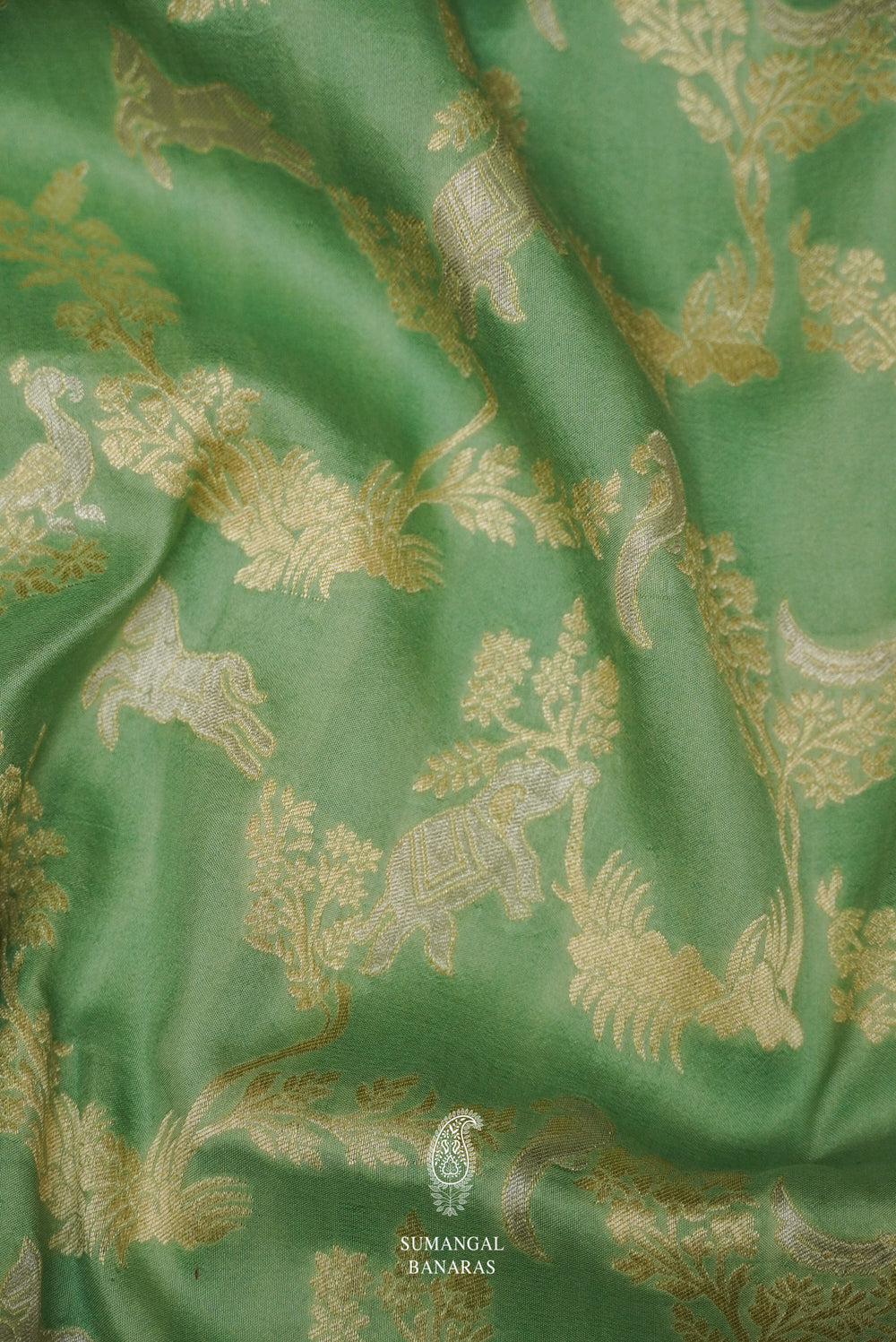 Handwoven Pista Green Double woven Katan Silk Saree