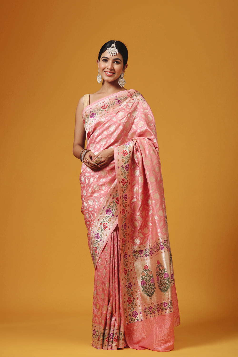Handwoven Light Pink Katan Silk Saree