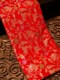 Handwoven Banarasi Shikargah Meenakari Classic Red Katan Silk Saree