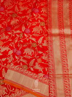 Handwoven Banarasi Shikargah Meenakari Classic Red Katan Silk Saree