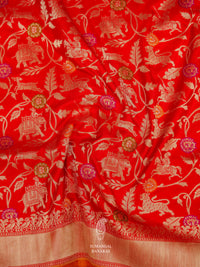 Handwoven Banarasi Shikargah Meenakari Classic Red Katan Silk Saree