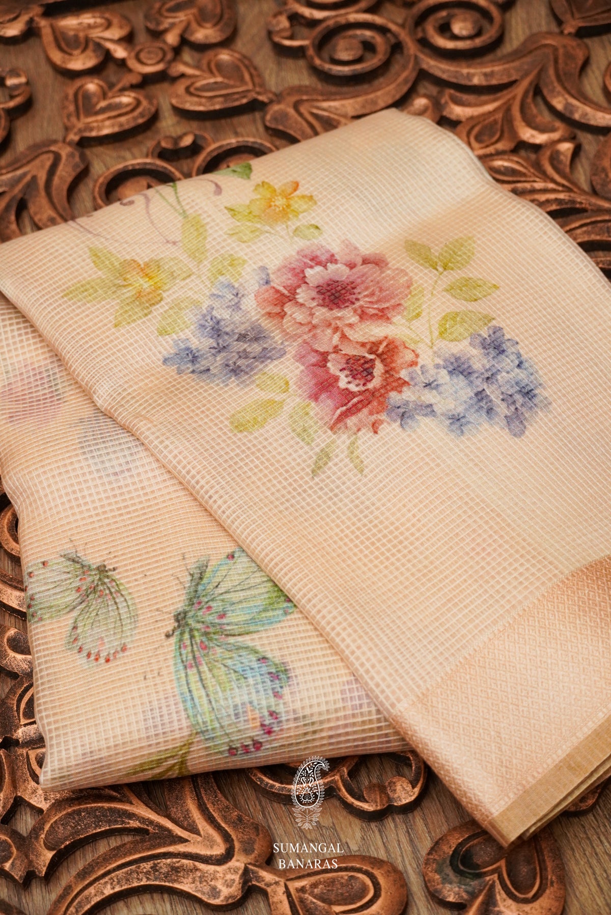 Goldfish Peach Breezy Organza Saree