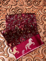 Handwoven Wine Breezy Organza Saree