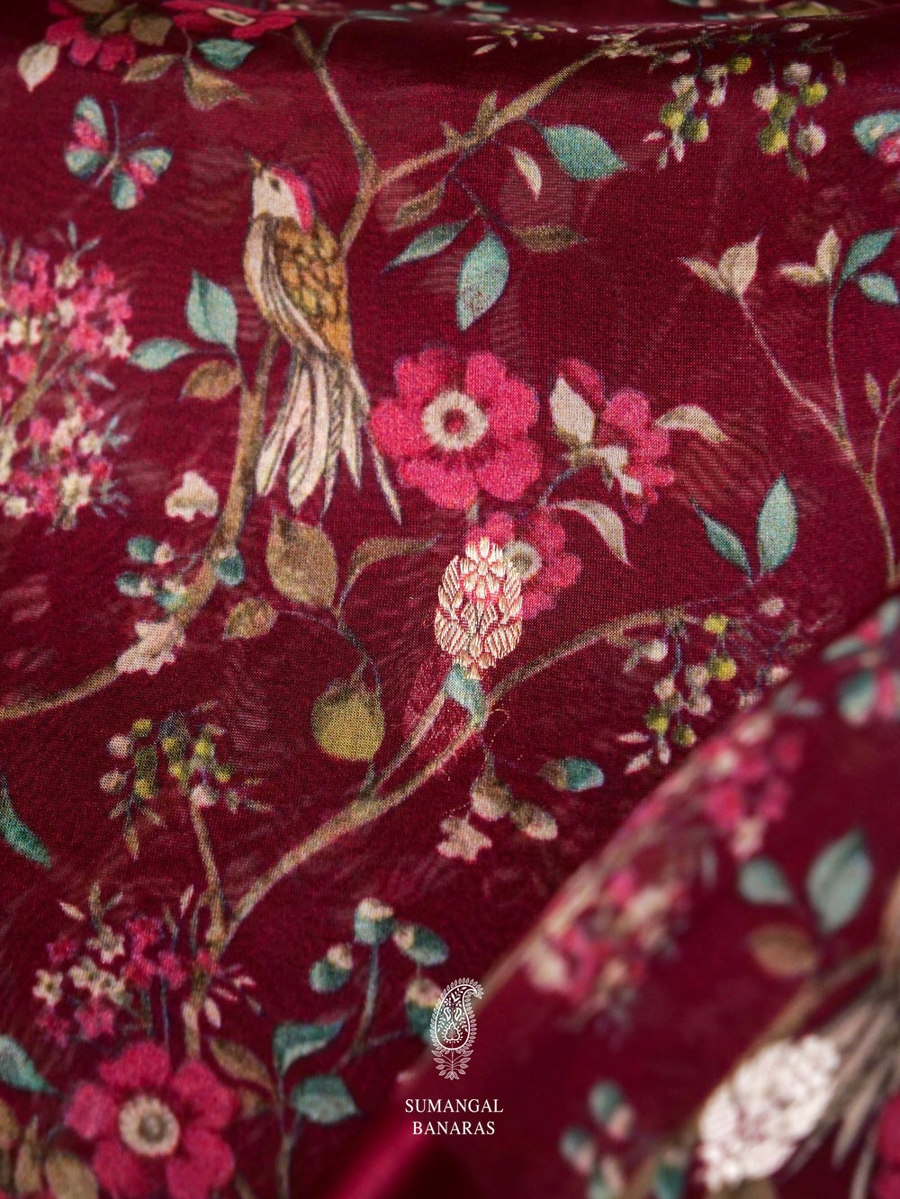 Handwoven Wine Breezy Organza Saree