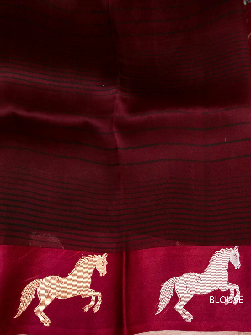 Handwoven Wine Breezy Organza Saree