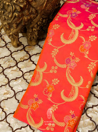 Handwoven Banarasi Meenakari Neon Peach Katan Silk Jaal Saree