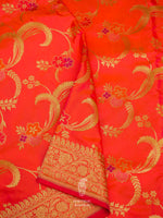 Handwoven Banarasi Meenakari Neon Peach Katan Silk Jaal Saree