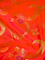 Handwoven Banarasi Meenakari Neon Peach Katan Silk Jaal Saree