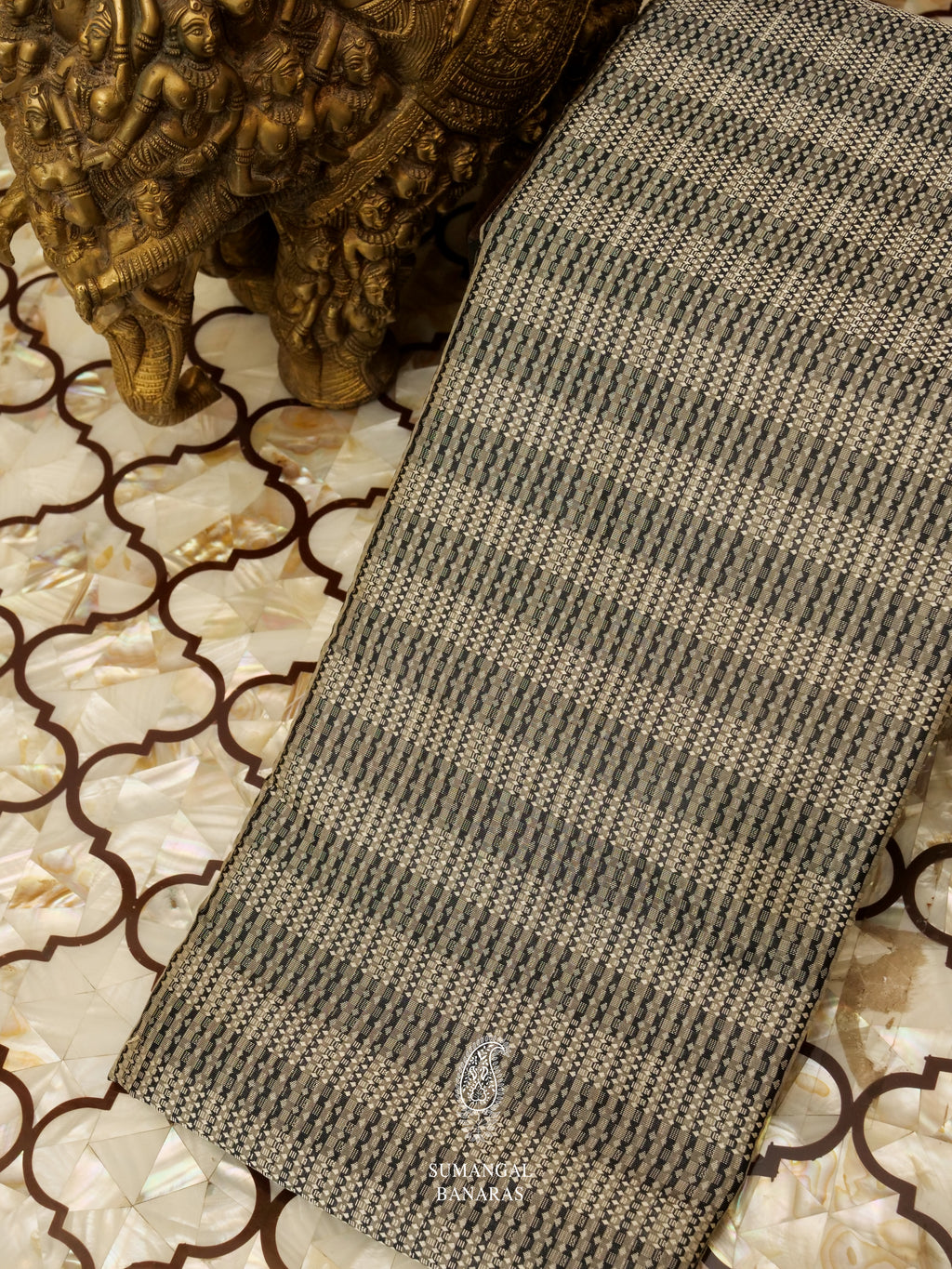 Handwoven Banarasi Tanchoi Smoke Grey Katan Silk Saree