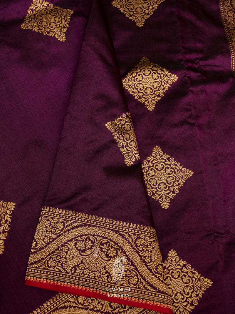 Handwoven Banarasi Kadwa Wine Purple Katan Silk Saree