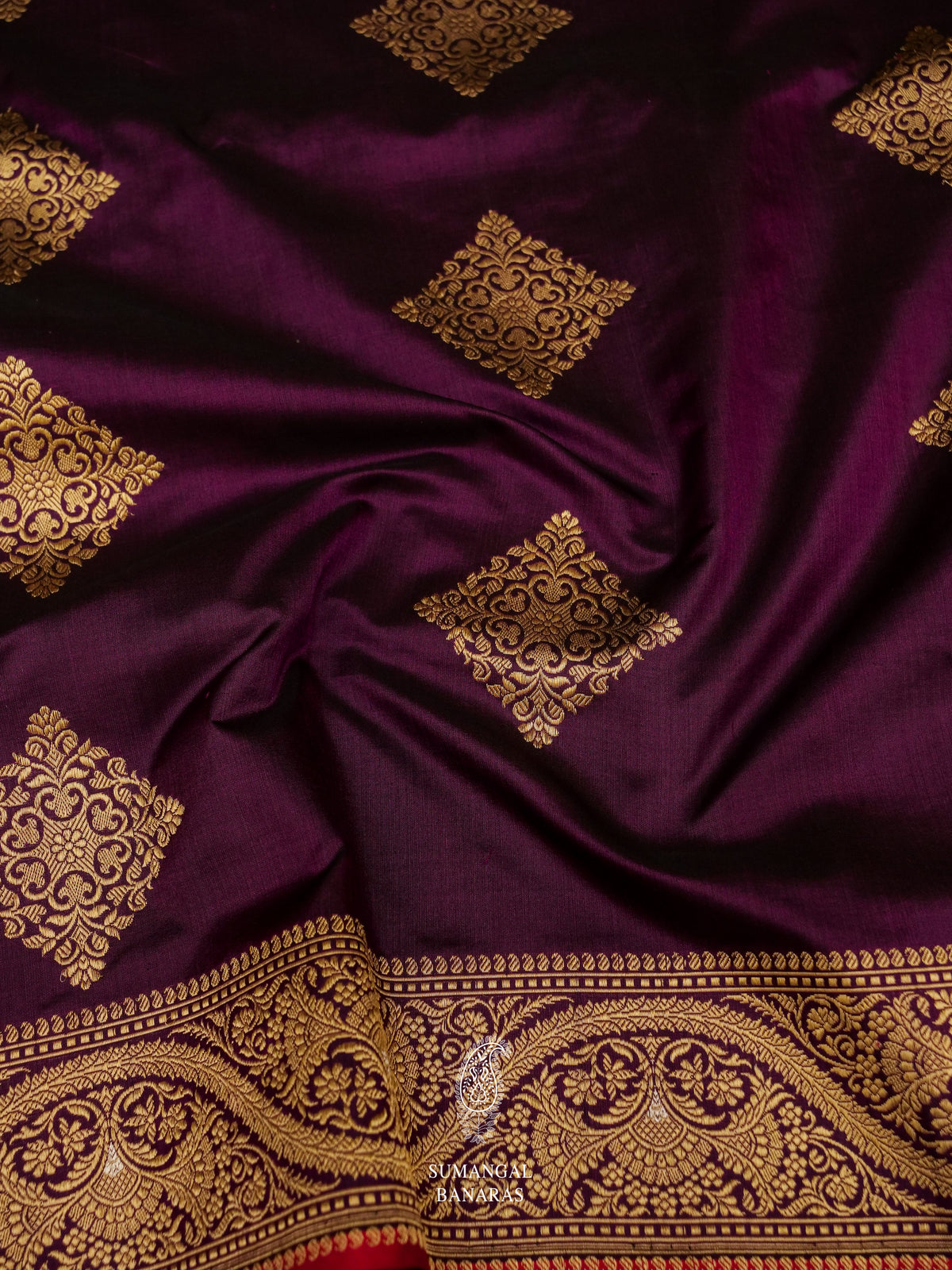 Handwoven Banarasi Kadwa Wine Purple Katan Silk Saree