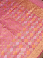 Handwoven Rose Pink Rangkat Jaal Organza Saree