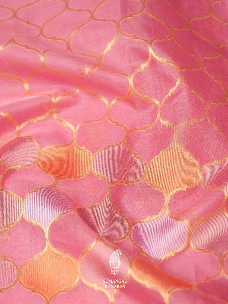 Handwoven Rose Pink Rangkat Jaal Organza Saree