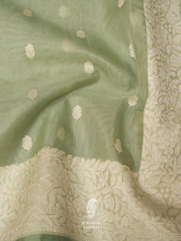 Handwoven Pista Green Resham Embroidery Organza Saree