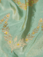 Handwoven Mint Green Zigzag Meenakari Tissue Silk Saree