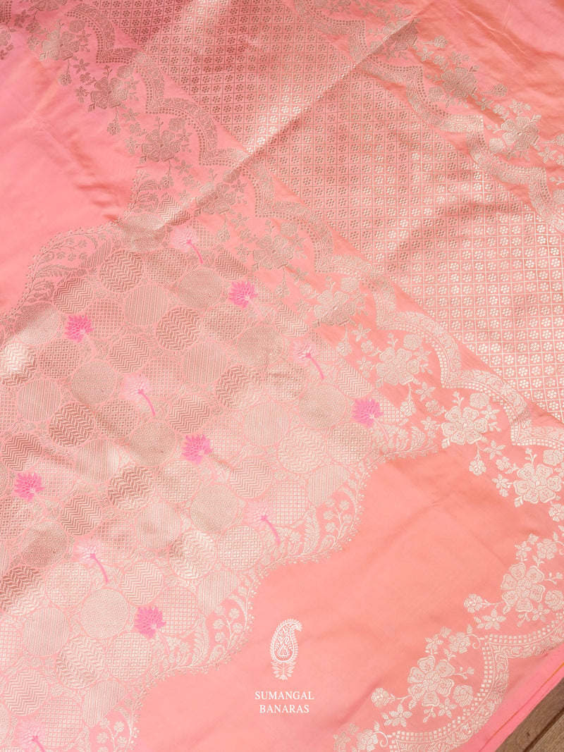 Handwoven Light Pink Meenakari Pure Katan Silk Saree