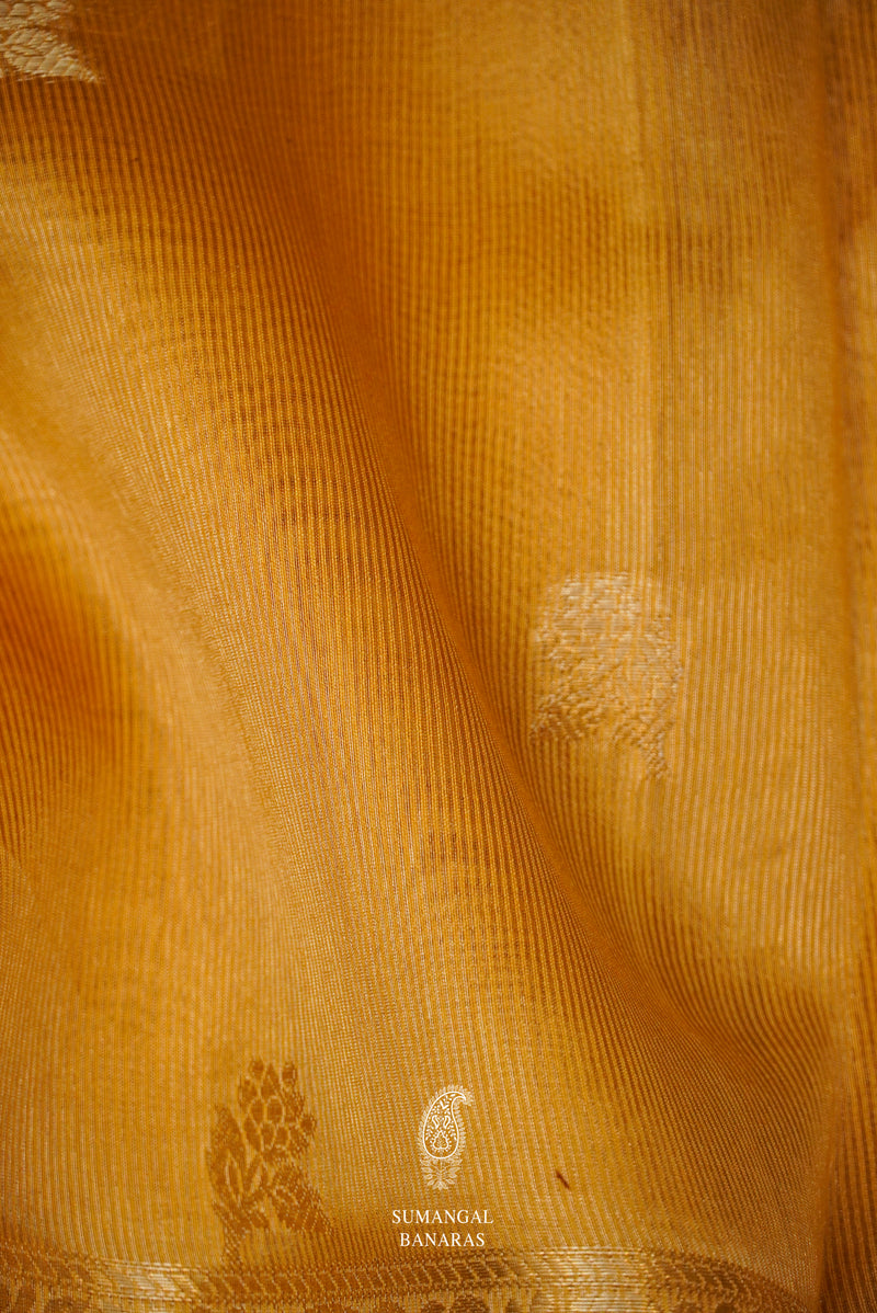 Handwoven Mustard Yellow Tissue Silk Saree
