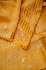 Handwoven Mustard Yellow Tissue Silk Saree